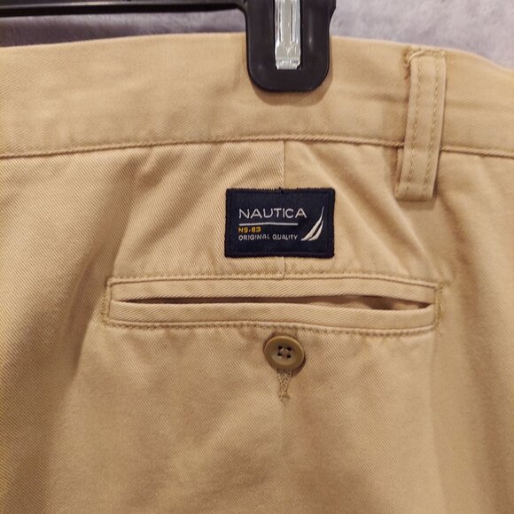 Nautica Mens 38Wx32L Tan cuffed Pleated trouser pants high rise Cotton Career - Picture 6 of 11